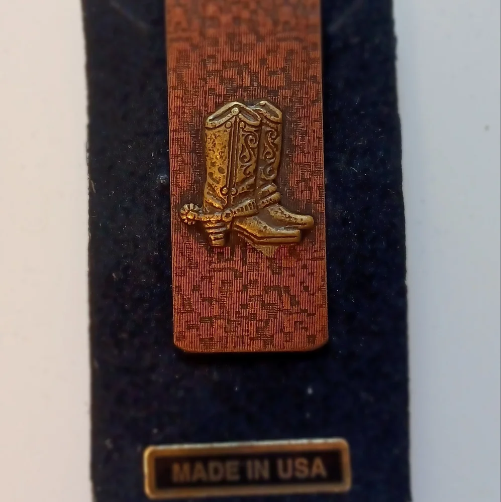 Hammered Copper Cowboy Boots With Spurs Money Clip. Vintage.